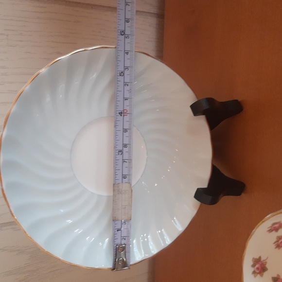 Aynsley England Bone China Vintage Teacup and Saucer Blue Swirls with Roses - Picture 11 of 13